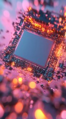 Poster - Cybernetic Symphony Luminescent Quantum Microchip - Next-Gen Digital Infrastructure Visualizing Nano-Scale Technological Innovation and Connectivity Breakthrough
