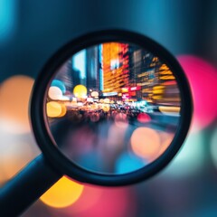 Fototapete - Urban Insights Precision Magnified - Quantum Data Analytics Exploring Financial Markets Dynamic Cityscape Through Immersive Visual Intelligence