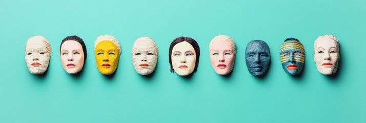 Aufkleber - Inclusive Emotional Diversity Sculpted Ceramic Masks Visualizing Multicultural Expression, Identity Empowerment and Contemporary Social Narrative Design