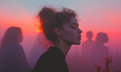 Poster - Ethereal Mindfulness Gen Z Sunset Meditation Series - Soft Mood Aesthetic Exploring Emotional Wellness and Introspective Urban Retreat Moments