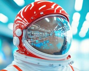 Poster - Retro-Futuristic Space Exploration Vintage Astronaut Helmet Reflecting Cutting-Edge Cosmic Innovation in High-Resolution Digital Cinematic