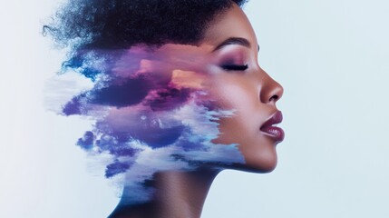 Aufkleber - Dreamy Neuroaesthetic Profile Gen Z Mindfulness Visualization with Ethereal Cloud Meditation - Emotional Intelligence and Creative Wellness Imagery