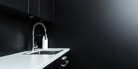 Leinwandbilder - Monochromatic Smart Kitchen Design Ultra-Minimalist Integrated Technology with High-Performance Faucet and Sleek Undermount Sink - Contemporary Urban Living Solution