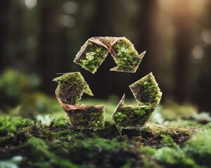 Poster - Regenerative Circular Economy Visual Eco-Conscious Moss Recycling Symbol Illuminating Sustainable Innovation in Forest Ecosystems - Next-Gen Environmental Campaign