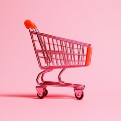 Poster - Minimalist E-Commerce Aesthetic Sleek Pink Shopping Cart Illustrating Digital Retail Trends, Consumer Experience, and Modern Purchasing Simplicity