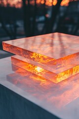 Aufkleber - Luminous Translucent Design Amber Resin Art Panel Showcasing Industrial Elegance, Modern Material Innovation and Atmospheric Light Transmission