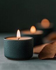 Poster - Mindful Moments Artisanal Ceramic Tea Lights in Moody Minimalist Design - Wellness Aesthetic for Meditation and Sensory Branding Content
