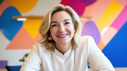 Poster - Inclusive Leadership Reimagined Vibrant Millennial Professional Embodying Workplace Confidence with Bold Geometric Backdrop - Empowering Business Innovation