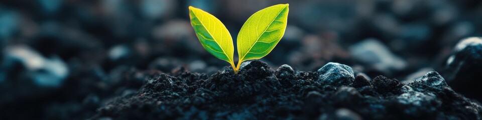 Poster - Regenerative Agriculture Breakthrough Vibrant Seedling Emerging from Dark Soil - Sustainable Growth, Climate Resilience and Eco-Innovation Visualization