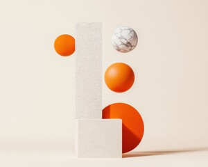 Leinwandbilder - Minimalist Geometric Composition Bold Orange Spheres with Marble Texture - Innovative Design Visualization for Modern Brand Strategy and Creative Marketing Aesthetics