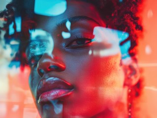 Poster - Cyberpunk Aesthetic Luminous Intimate Portrait Exploring Gen Z Digital Identity with Neon Color Overlay - Immersive Visual Storytelling for Creative Branding