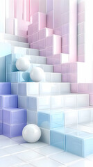 Poster - Pastel Cubes and Spheres Abstract 3D Rendering