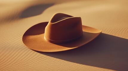 Poster - A close-up of a wide-brim hat placed on a soft beige surface, with subtle shadows and plenty of space for messaging above.