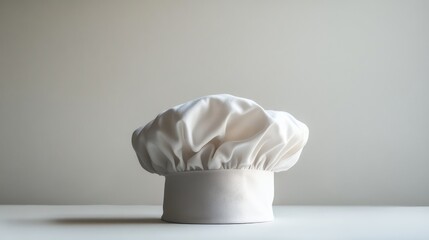 Poster - A pristine white chef hat sitting on a smooth surface, with natural lighting creating room for text.