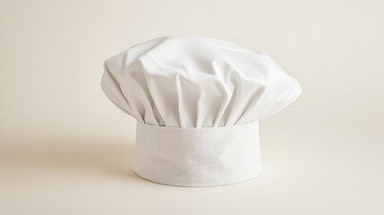 Poster - A traditional white chef hat with pleats, placed on a light-colored background with ample space for copy.