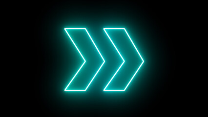 Poster - Glowing neon arrow right direction icon. Abstract neon flashing light arrow loading animation. Seamless loop