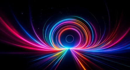 Wall Mural - vibrant streaks of neon light converge, forming a glowing tunnel against a dark backdrop. an abstrac