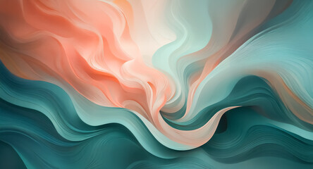 Aufkleber - soft waves of peach and teal hues blend seamlessly, creating a serene and dreamy abstract background