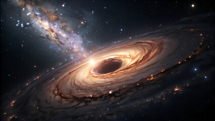 Wall Mural - Majestic Black Hole with Glowing Accretion Disk in Deep Space
