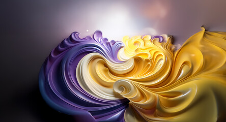 Aufkleber - abstract swirls of purple and yellow blend smoothly, illuminated against a dark backdrop. fluid and 