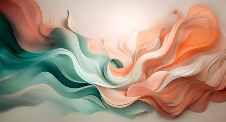 Aufkleber - abstract artwork with flowing, swirling shapes blending teal, orange, and pink hues. soft, gentle cu