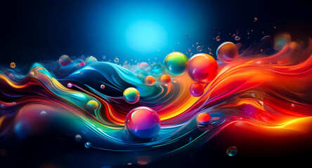 Aufkleber - vibrant abstract flow with colorful spheres on a dark backdrop. bright and dynamic composition of fl