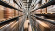 © Egriva - Fast forklift moving in warehouse aisle, boxes stacked high, motion blur
