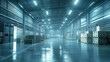 © dany - Empty warehouse interior, modern lighting,  stacked boxes,  industrial space