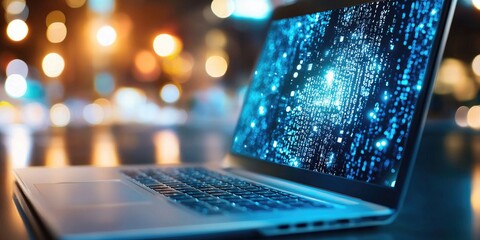 Leinwandbilder - A sleek blue banner ad beckons, inviting viewers to join a webinar showcasing cutting-edge laptops and the transformative power of 3D technology. The webinar will be stre