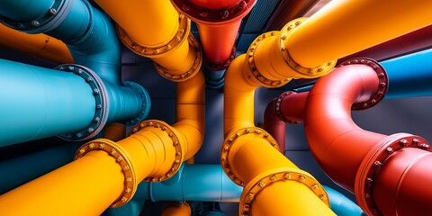Fototapete - A vibrant symphony of pipes, each a testament to human ingenuity, interlaced and intertwined, forming an intricate design that spoke of industrial progress and the beauty