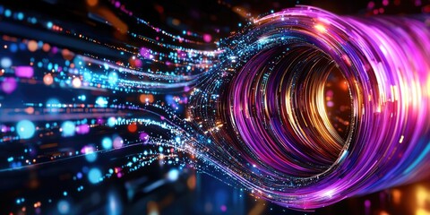 Leinwandbilder - A swirling, digital wave, composed of vibrant shades and shimmering patterns, crashes against a vast ocean of data, its energy surging through the vastness of the network