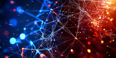 Fototapete - A vibrant, abstract digital network, pulsating like a heartbeat, connects a multitude of nodes, representing the intricate workings of global networks. Lines and data poi