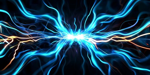 Fototapete - A dark, brooding digital backdrop, pulsating with vibrant blue lines that mimic the intricate circuits of futuristic technology, hinting at a cyberpunk world teeming with