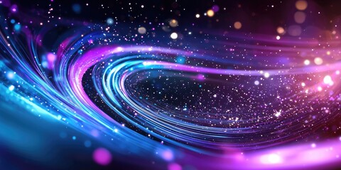 Leinwandbilder - A vibrant, swirling nebula of glowing blue and purple, dotted with pulsating white stars, forming intricate patterns and swirling into an ethereal, futuristic cityscape.