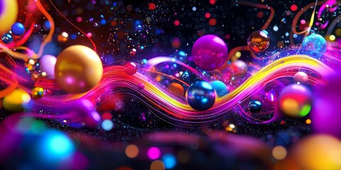 Poster - A vibrant canvas of digital innovation, where lines of code intertwined with swirling nebulae to represent the boundless realm of the internet and the power of data. A 3D