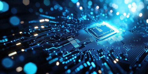Leinwandbilder - A futuristic canvas of intricate blue circuit lines, hinting at the quantum leaps of technology and data processing. A minimalist motherboard design, ready to showcase th