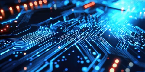 Leinwandbilder - A futuristic canvas of intricate blue circuit lines, hinting at the quantum leaps of technology and data processing. A minimalist motherboard design, ready to showcase th