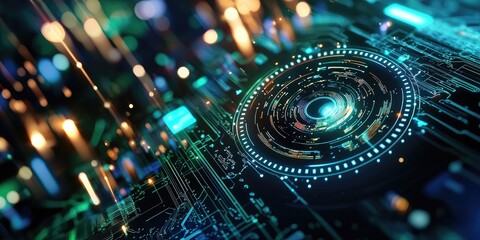 Poster - In the heart of a digital fortress, a cyber officer, armed with the tools of encryption, meticulously secured vital data, safeguarding it from the lurking shadows of cybe