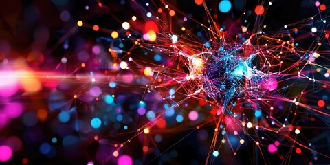 Poster - A vibrant, 3D plexus of interconnected dots and lines, symbolizing the intricate web of a vast network, big data, and technology.