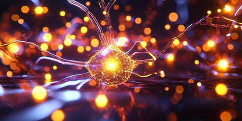 Fototapete - A vibrant, interconnected network of glowing nodes, representing the boundless potential of artificial intelligence, forming a complex abstract backdrop that evokes the p