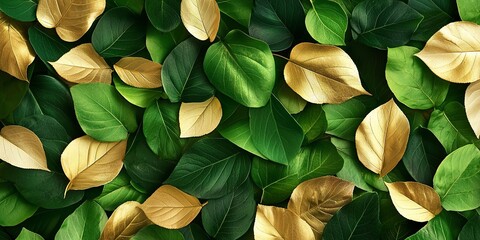 Fototapete - A canvas of varying hues, from deep emerald to sun-bleached gold, each leaf s surface a testament to nature s artistry, with intricate patterns whispered on the wind.