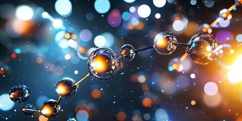 Poster - A minimalist flyer template, a canvas for your science-themed design, featuring a 3D background teeming with glowing particles, evoking concepts of chemistry and scientif