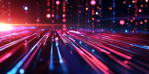 Fototapete - A pulsating, digital line, a symphony of binary code and data flow, stretches across a futuristic canvas, ready to transform into a vibrant banner, captivating poster, or