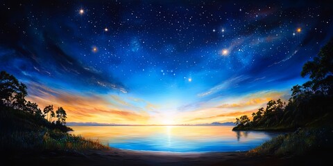 Leinwandbilder - A canvas of twilight, where ethereal blue hues blend with the soft glow of a million stars, inviting contemplation and innovation.