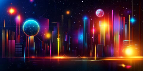Leinwandbilder - A vibrant, futuristic cityscape, composed of interconnected nodes and glowing orbs, pulsating with an energy that suggests cutting-edge technological innovation and seaml