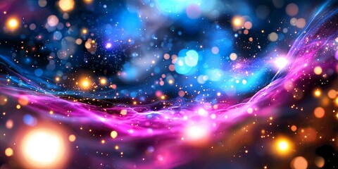 Poster - A vibrant canvas of swirling blue and pink nebulae, interspersed with glowing yellow stars, symbolizing the vastness of knowledge and the mysteries of the universe.