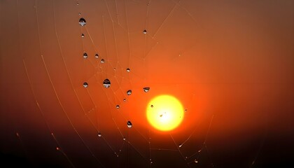 Wall Mural - spider web with drops of water on it