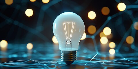 Leinwandbilder - A sleek, white lightbulb, its filament humming with gentle energy, is enshrouded in a network of intricate, glowing lines, symbolizing the interconnected world of informa