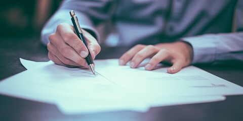 Aufkleber - A man, pen poised above a contract, signs his name with authority as he seals the deal on a new vehicle, the weight of ownership settled upon him in the act of putting in