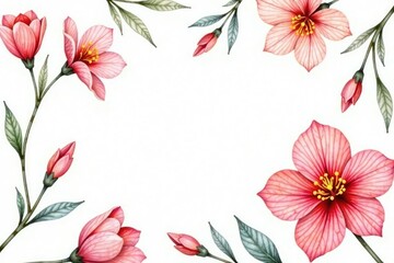 Wall Mural - delicate watercolor floral pattern on white background, botanical, summer